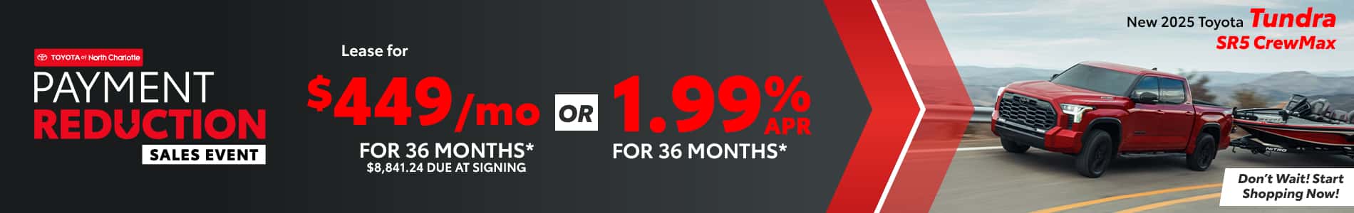 Lease a 2025 Toyota Tundra CrewMax for $449 per month in North Charlotte, NC