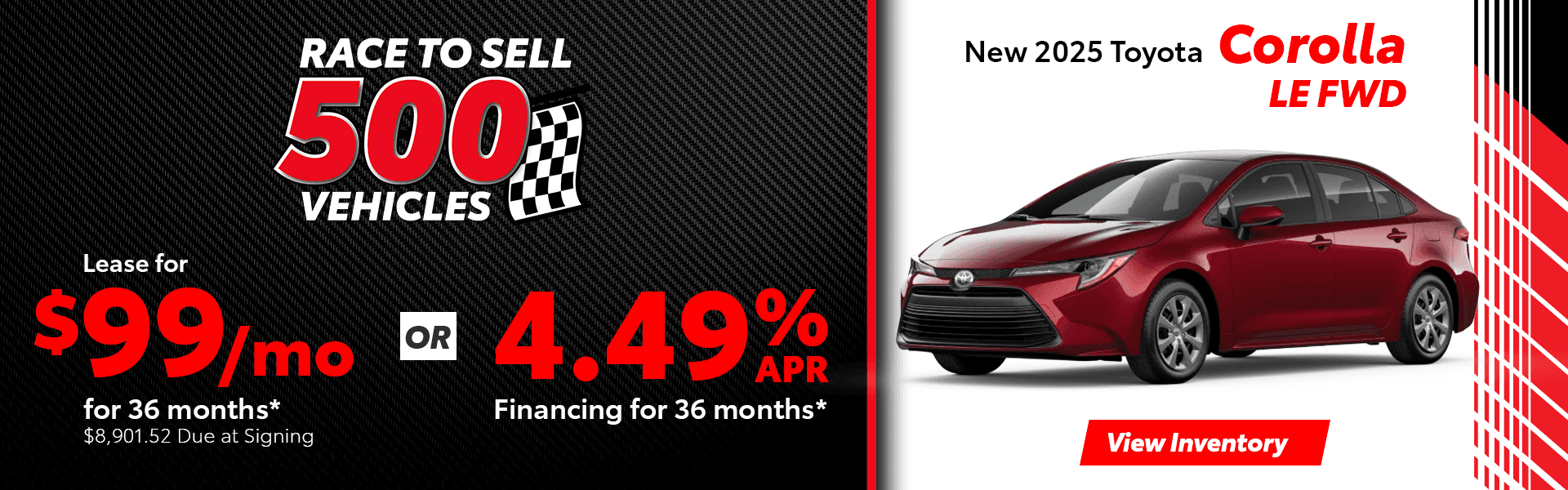 Lease a 2025 Toyota Corolla LE for $99 per month in North Charlotte, NC