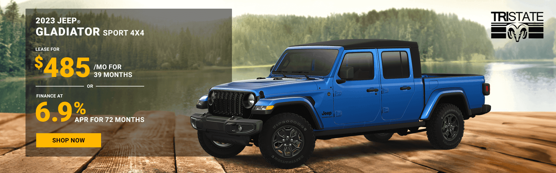 2023 Jeep Gladiator Sport 4x4 Lease for $485/mo for 39 Months OR Finance at 6.9% APR for 72 Months