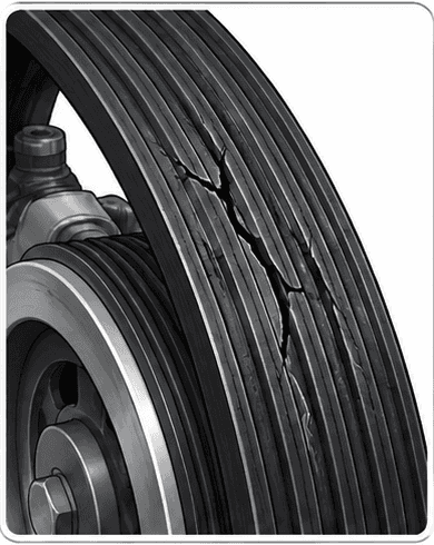 Cracked or worn serpentine belt