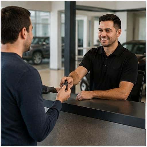 Automotive service advisor helping a customer