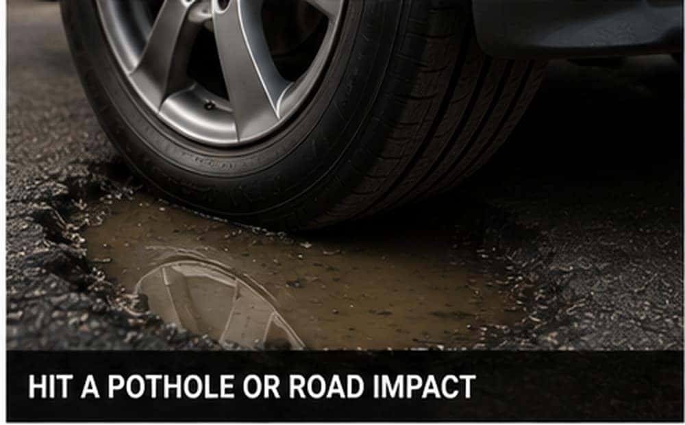 Vehicle tire encountering a pothole