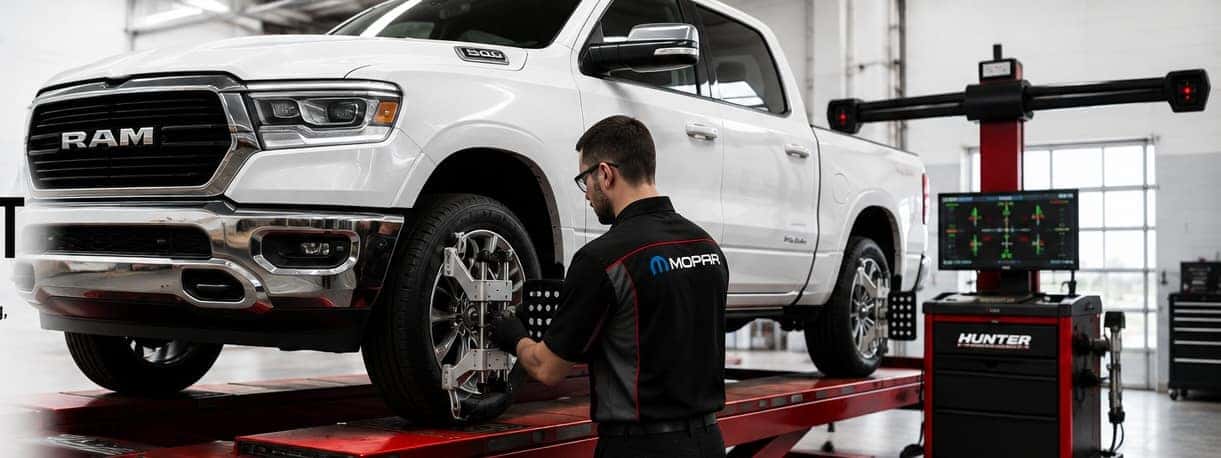 Professional four-wheel alignment service at Turlock Chrysler Dodge Jeep Ram