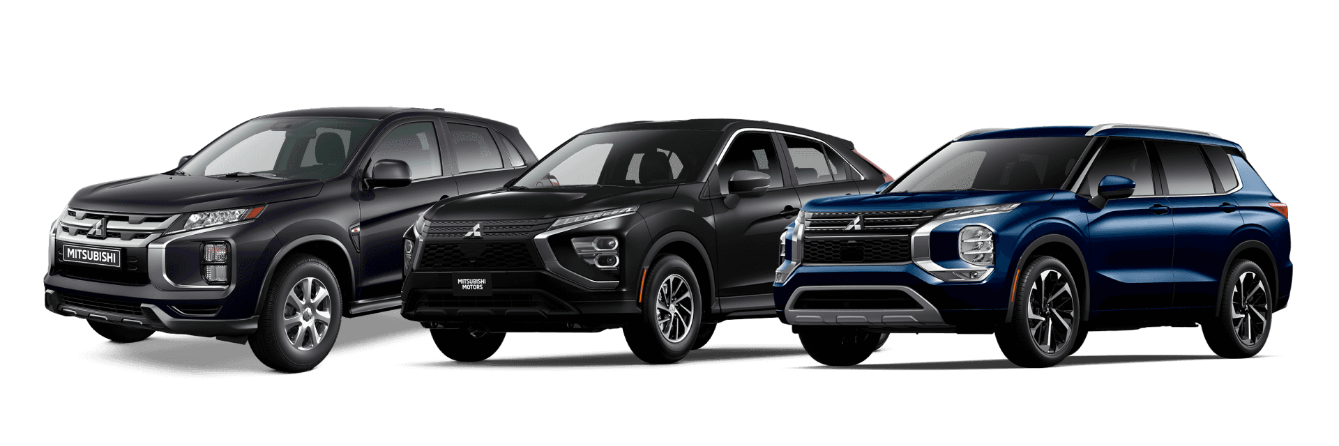 Mitsubishi Outlander Sport, Eclipse Cross and Outlander lined up.